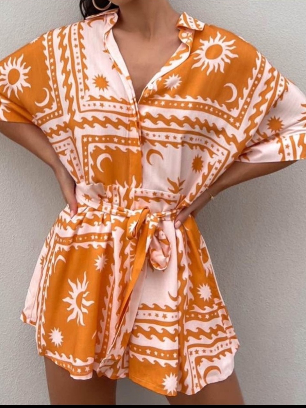 Women’s Orange & Cream Printed Romper